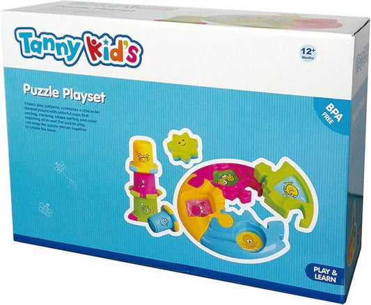 Kids World By KAMSHere Tanny Kids Puzzle Playset with colorful sea creatures, stacking cups, and shape sorting for toddlers.